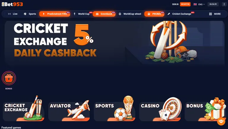 Preview of the Bet953 platform interface